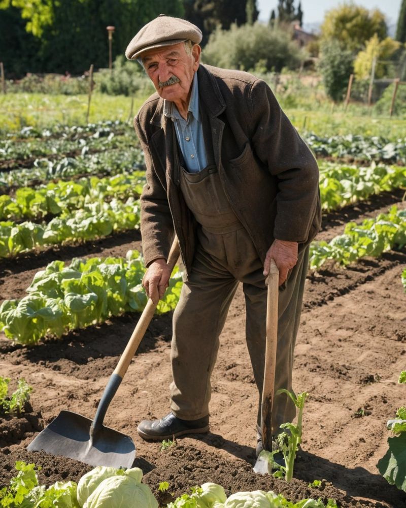 Il nonno di Valentina nell'orto
